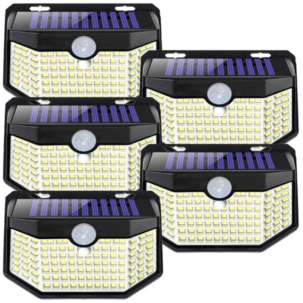 Aootek 5er Set Solarleuchten mit Bewegungsmelder – 120 LED Gartenbeleuchtung IP65