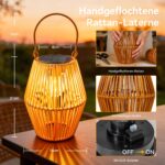 Ollny Rattan Solar Laterne IP44 – Warmweiss Boho Gartenleuchte für Aussen – Bild 3