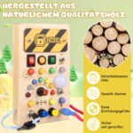 YIKANWEN Montessori Holz Busy Board mit 10 LED-Schaltern & Musikfunktion – Motorik-Spielzeug für Kinder ab 1 Jahr – Bild 4