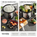 tectake® Reiskocher 1,8 l mit Dampfgarer – Multifunktionales Kochgerät für bis zu 10 Portionen – Bild 4