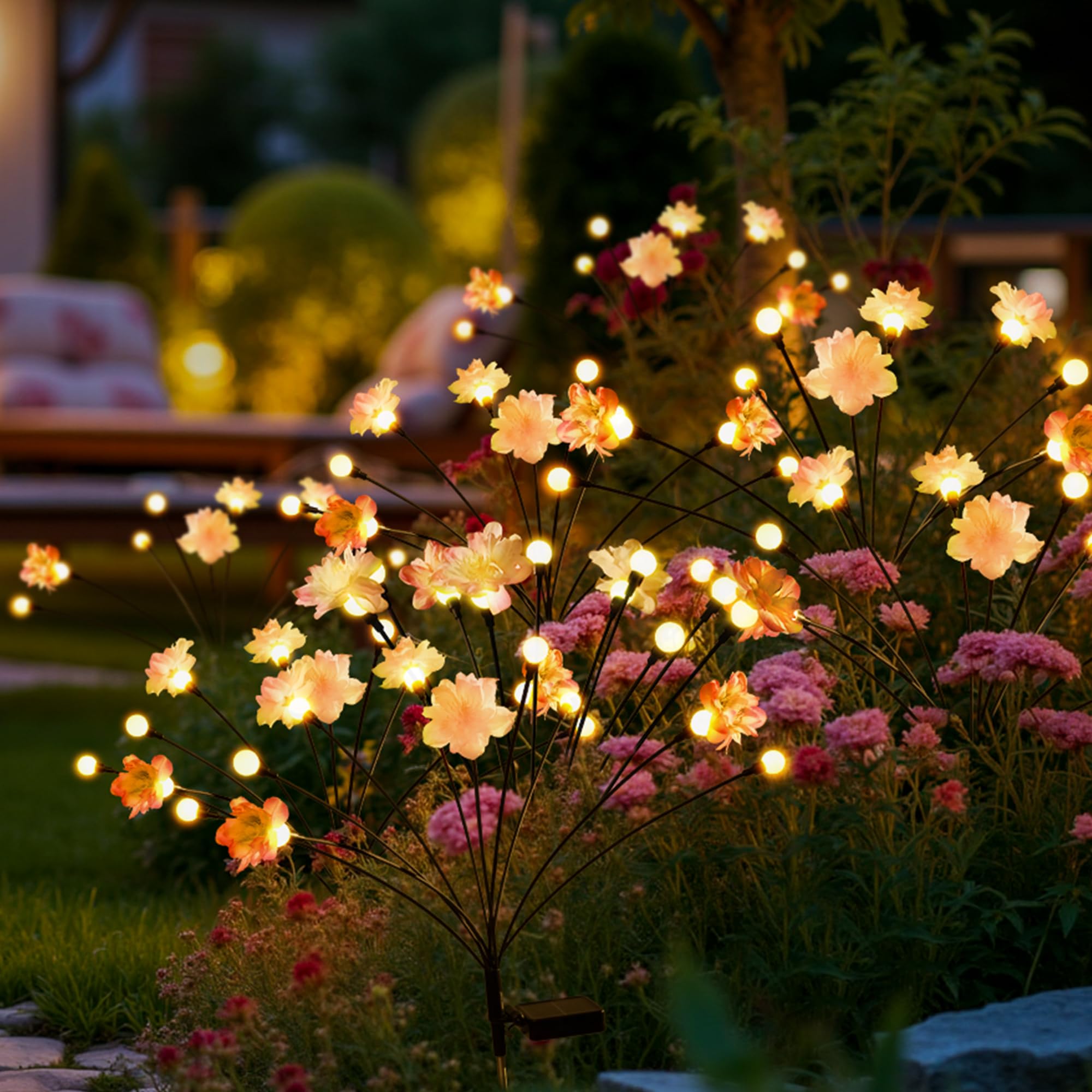 PATIOPIA Solar-Blumenleuchten 6er Set – Warmweiss Gartenlichter mit 60 LEDs für Terrasse & Wege