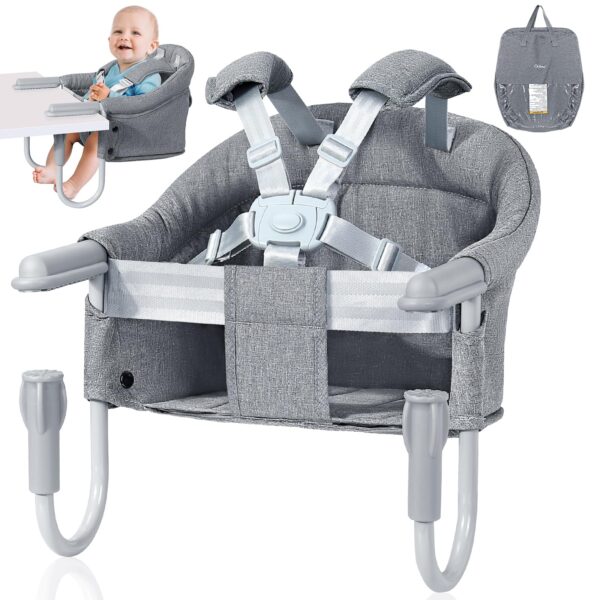 Orzbow Tischsitz Baby Grau – Tragbarer Babysitz mit 5-Punkt-Sicherheitsgurt & Polsterung