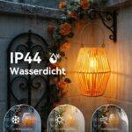 Ollny Rattan Solar Laterne IP44 – Warmweiss Boho Gartenleuchte für Aussen – Bild 6