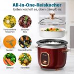 Macook Reiskocher 1 L mit Dampfgarer – One-Touch Kochen & Dämpfen für 1–5 Personen – Bild 4