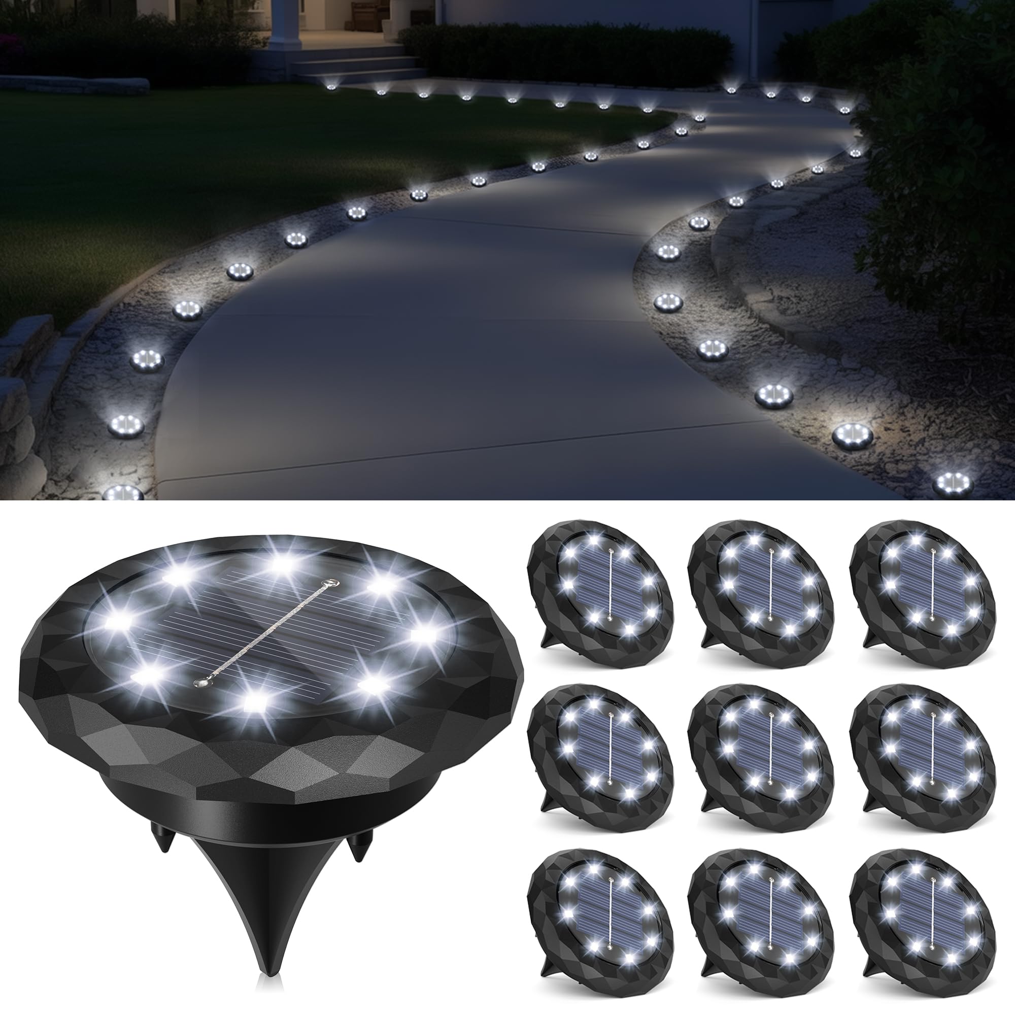 Solpex 10er Set Solar Bodenleuchten mit 8 LED – IP65 Gartenbeleuchtung für Aussen