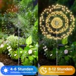 HELESIN Solar Gartenleuchte 4er Set mit 120 LEDs – Warmweiss Feuerwerk Deko für Aussen – Bild 5