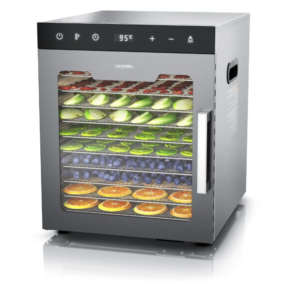 Arendo Dörrautomat Edelstahl 800W mit 10 Tabletts – Professioneller Dehydrator für Obst & Fleisch