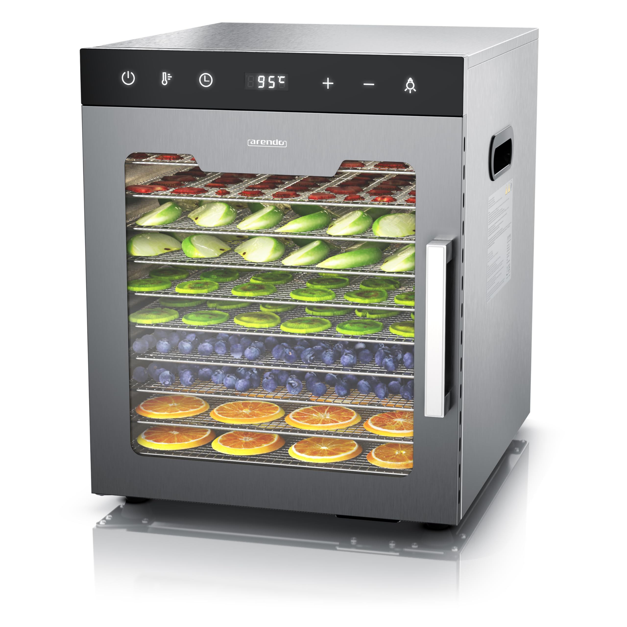 Arendo Dörrautomat Edelstahl 800W mit 10 Tabletts – Professioneller Dehydrator für Obst & Fleisch