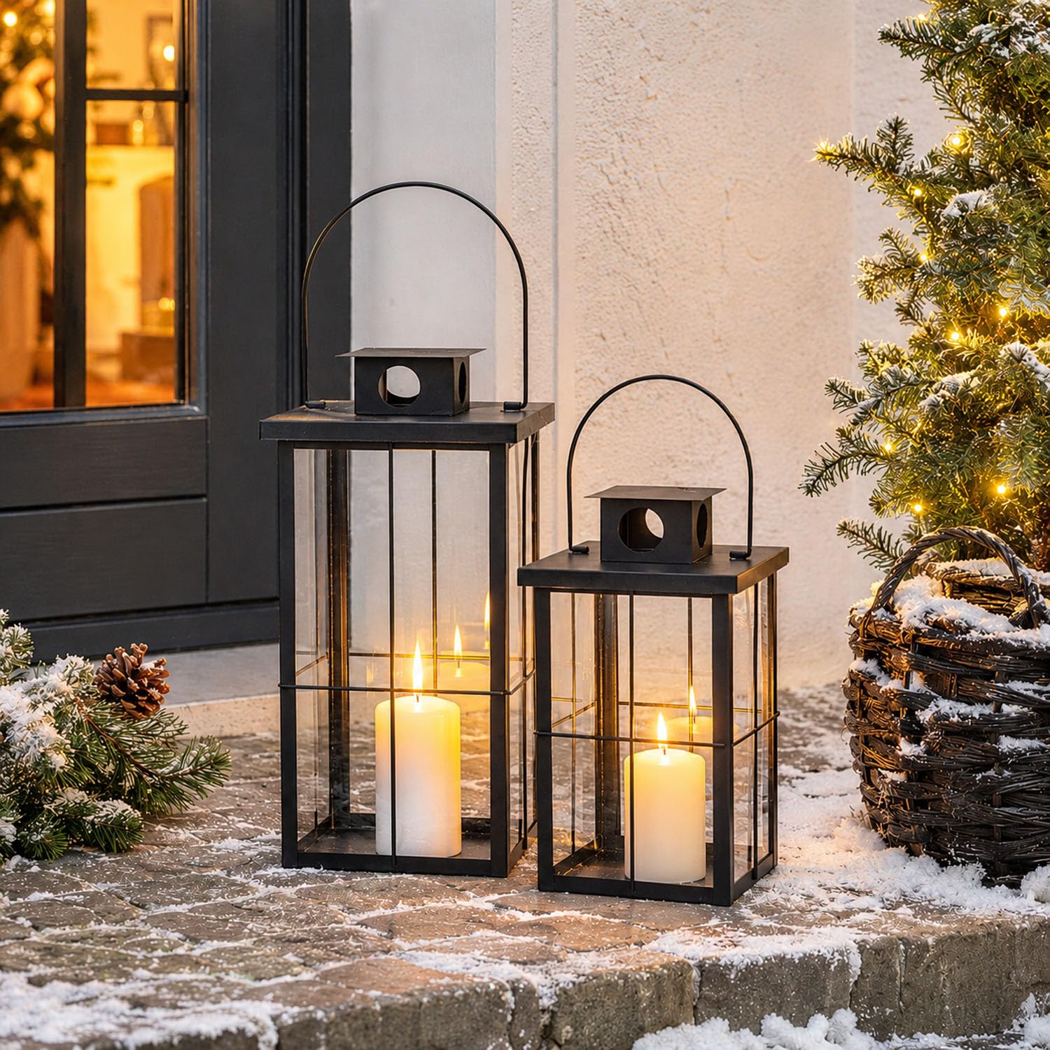 Mojawo 2er XXL Gartenlaterne Set Windlicht – Elegante Metalllaterne H58/45cm