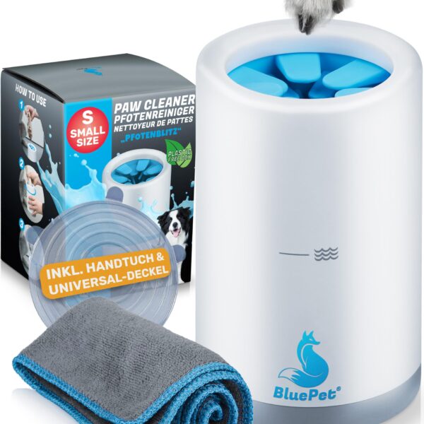 BluePet Pfotenreiniger Größe S – Hundepfoten-Waschbecher mit Mikrofaser-Handtuch