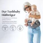 TushBaby Hüfttrage Grau – Ergonomische Babytrage bis 20 kg mit Staufächern – Bild 2