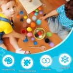 Biticolor Montessori Holz Sortier Set – 12 Regenbogen Kugeln mit Tassen & Löffel für Kleinkinder – Bild 5