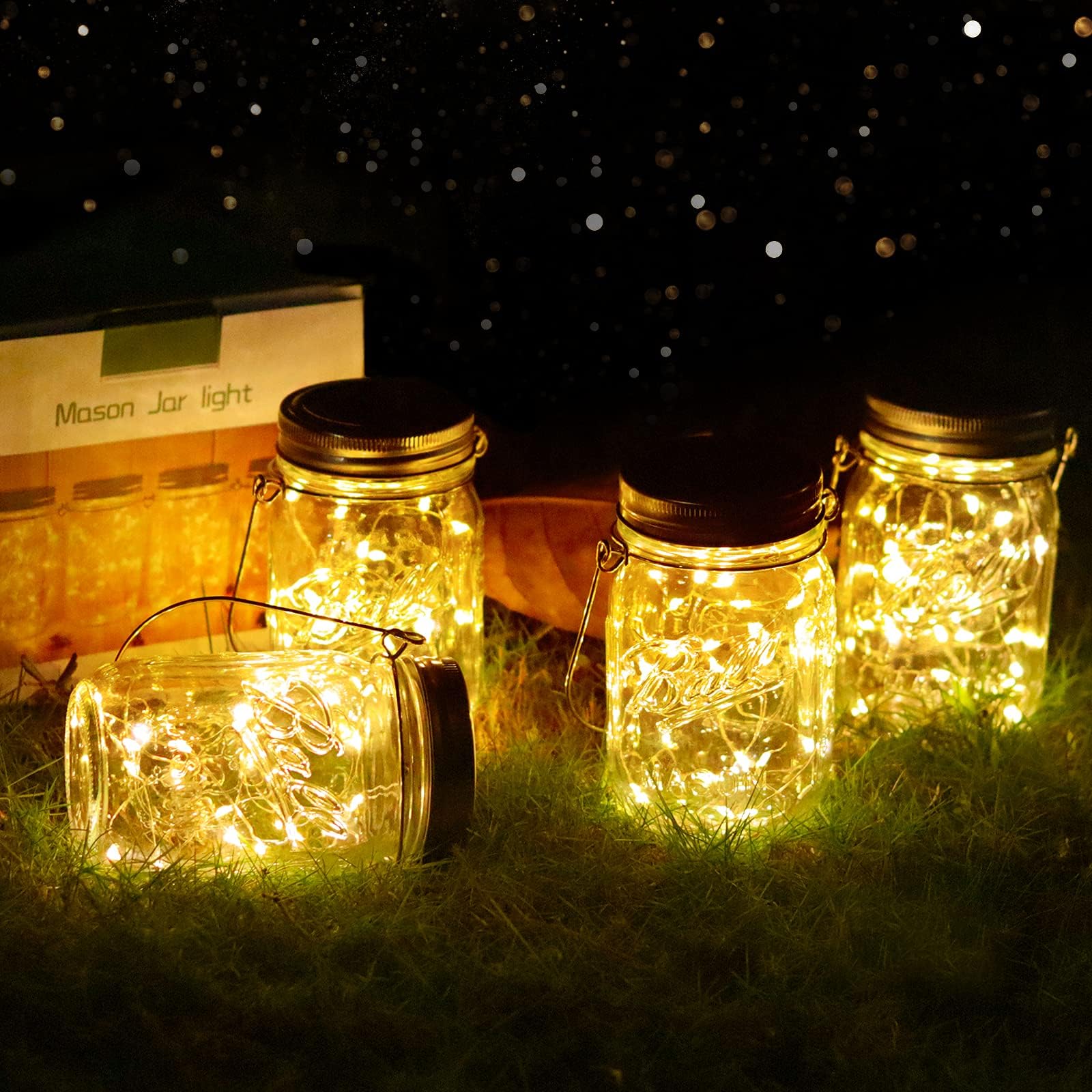 Vindany 4er Set Solar Mason Jar Licht mit 30 LEDs – Warmweisse Gartenleuchten Wetterfest
