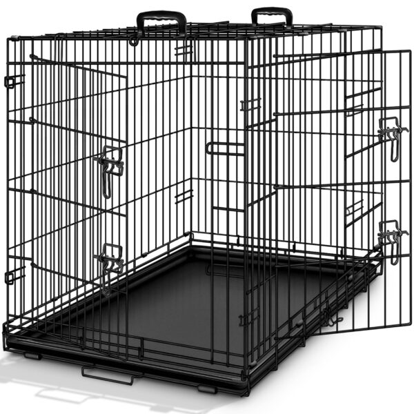 TRESKO® Hundekäfig 122x74,5x80,5 cm faltbar – Transportbox mit 2 Türen & Bodenschale