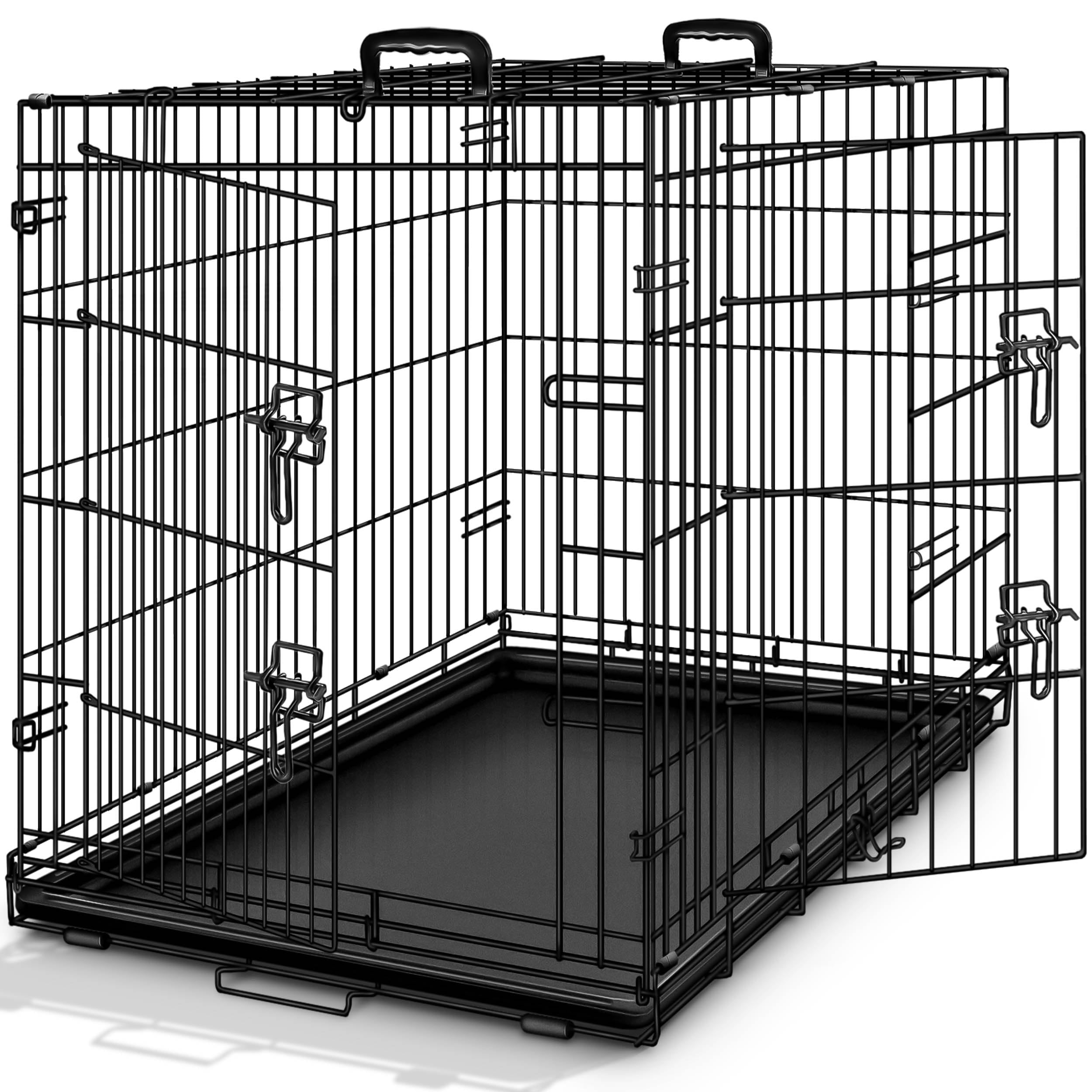 TRESKO® Hundekäfig 122x74,5x80,5 cm faltbar – Transportbox mit 2 Türen & Bodenschale