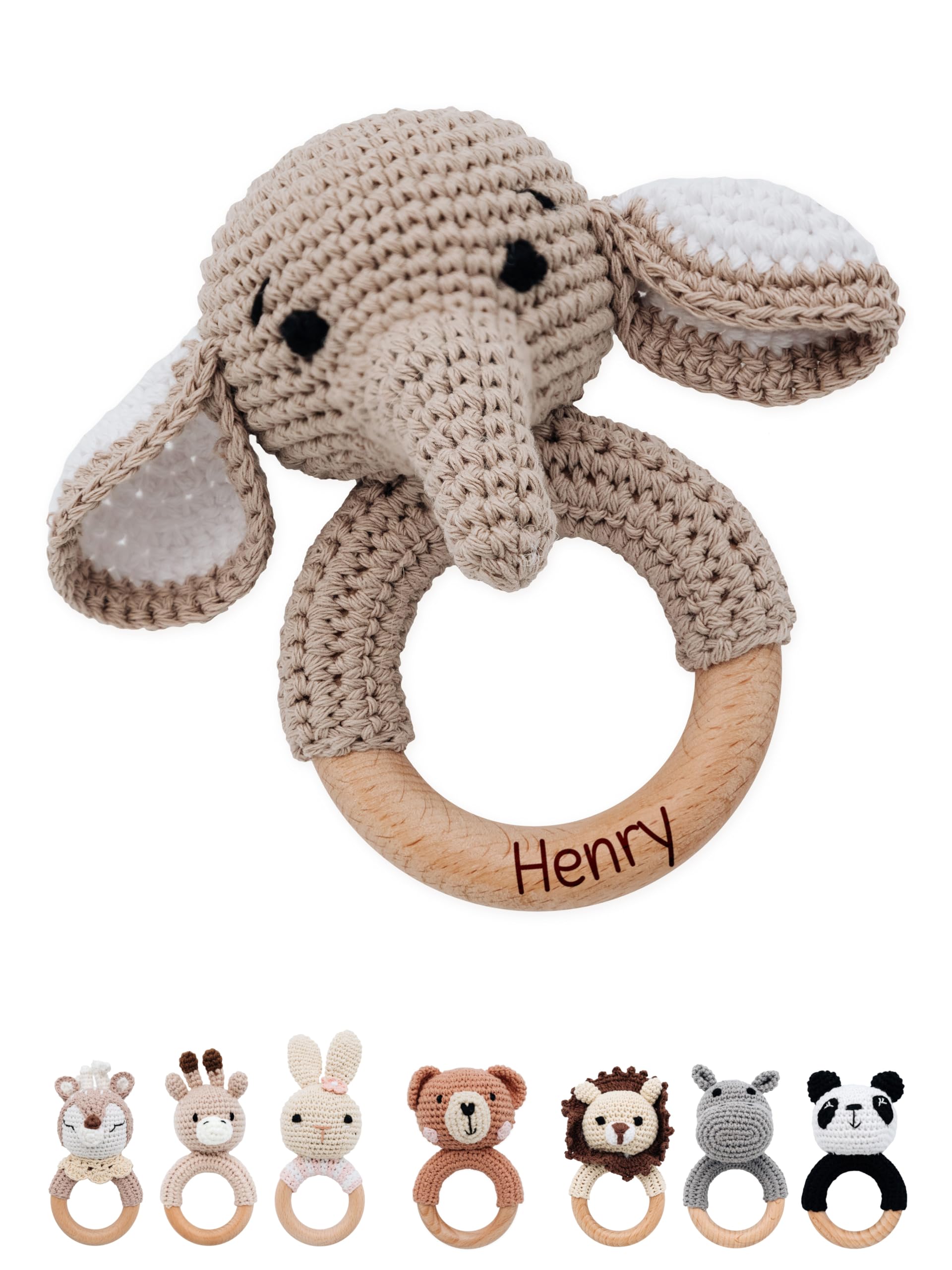 Bärenfreunde Greifling mit Namen – Holzrassel & Beissring für Babys personalisiert