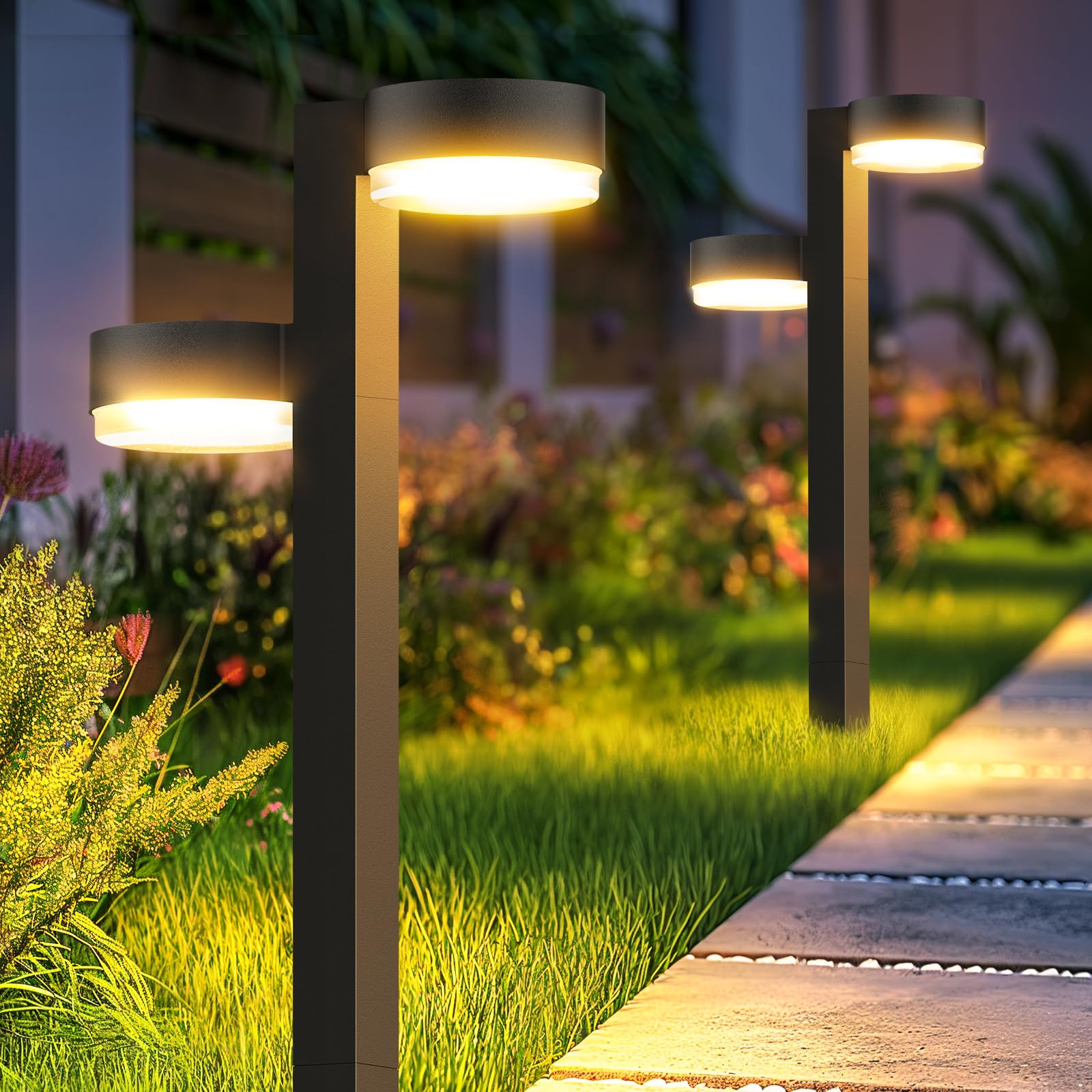 GEARLITE 4er-Set Solarleuchten mit Doppelkopf-Design – 24 LED Warmweiss für Garten & Terrasse