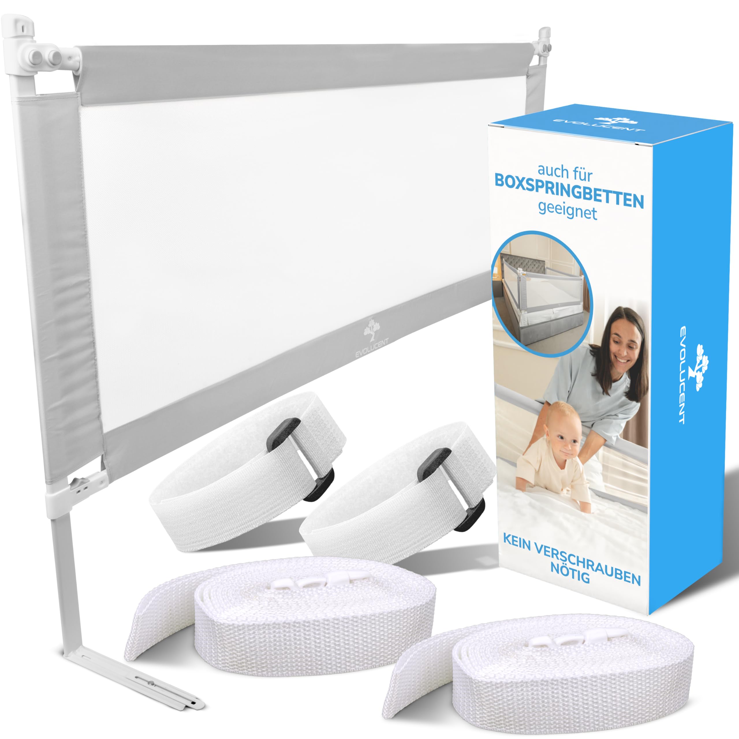 EVOLUCENT Bettgitter 200cm – Rausfallschutz ohne Verschrauben für Boxspringbett & Elternbett