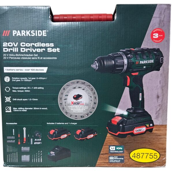 Parkside Akku-Bohrschrauber X20V PABS 20-Li – 20V mit 2 Akkus & 73-teiligem Zubehör