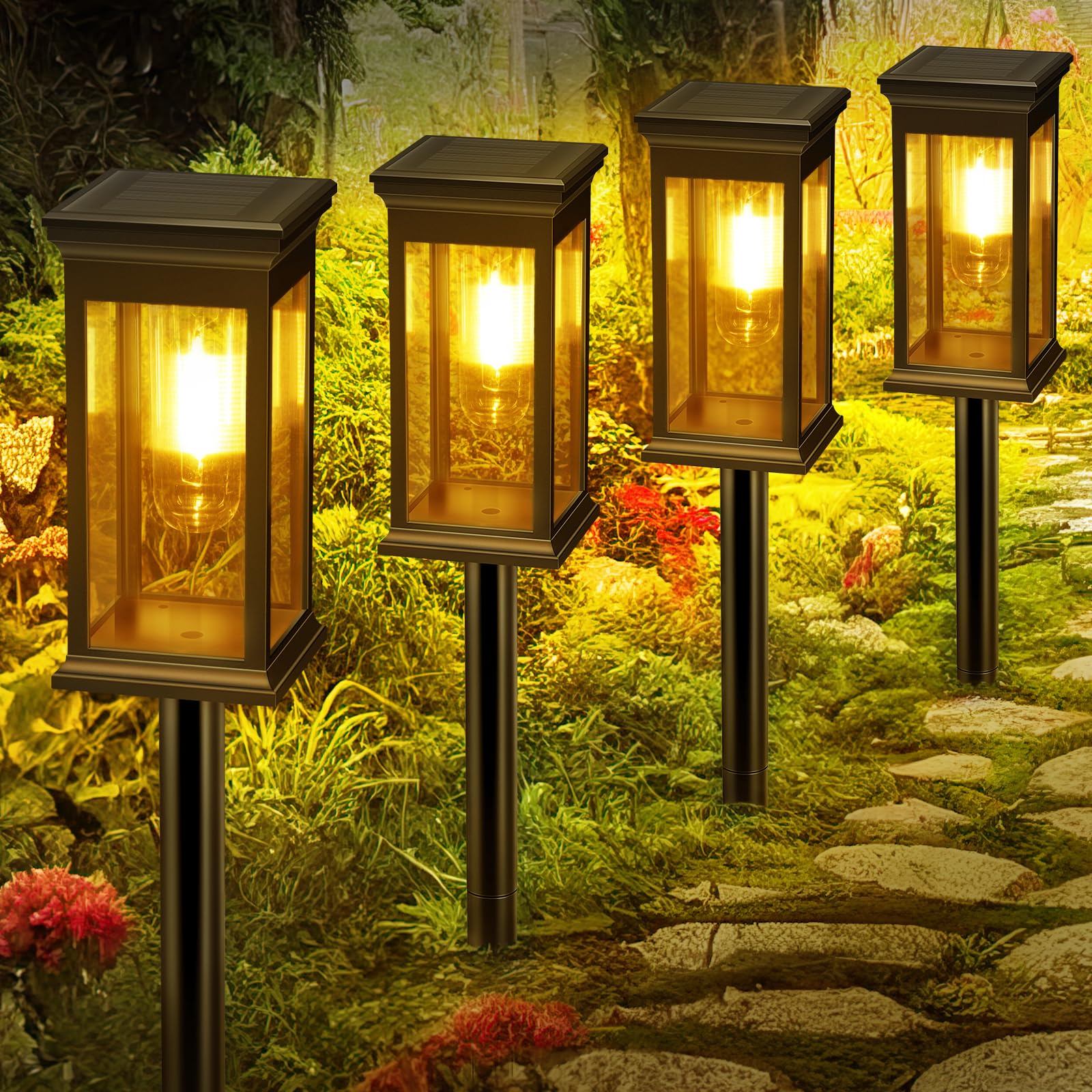 VIIIVA Solar Gartenleuchten 4er Set Warmweiss – IP65 Wasserdicht mit 800mAh für Garten & Terrasse