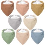 Bearmoss 8er-Pack Baby Lätzchen Dreieckstuch – 100% Musselin-Baumwolle mit verstellbaren Druckknöpfen