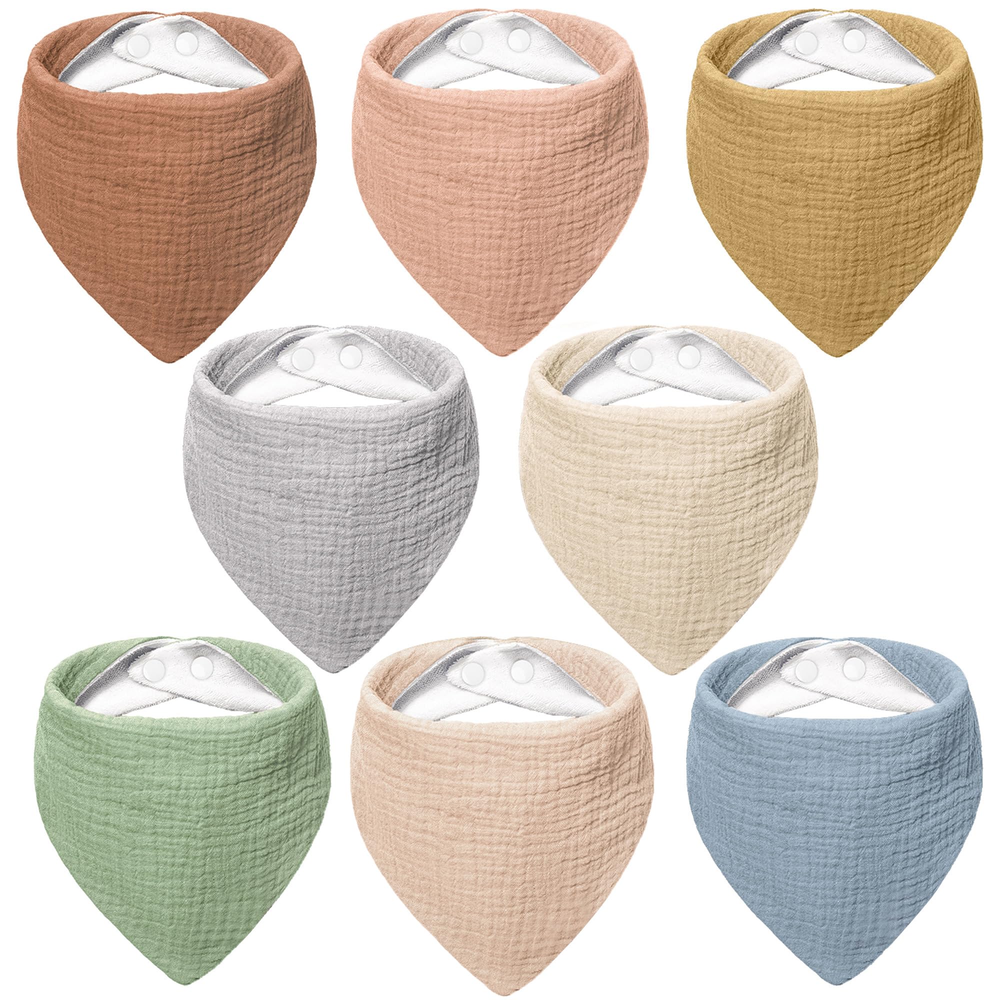 Bearmoss 8er-Pack Baby Lätzchen Dreieckstuch – 100% Musselin-Baumwolle mit verstellbaren Druckknöpfen