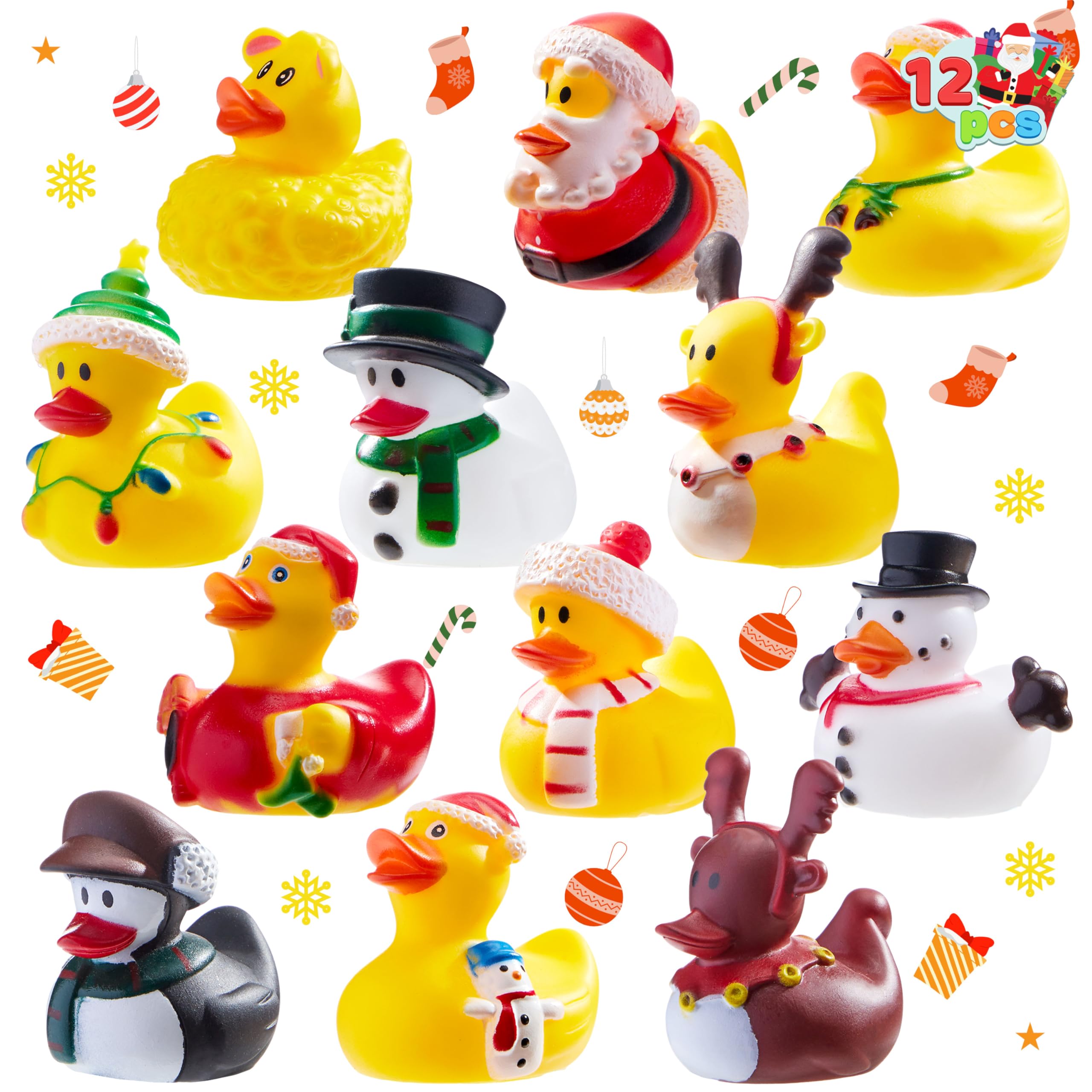 JOYIN 12er Set Weihnachts-Badeenten – Quietschenten mit festlichem Design für Kinder