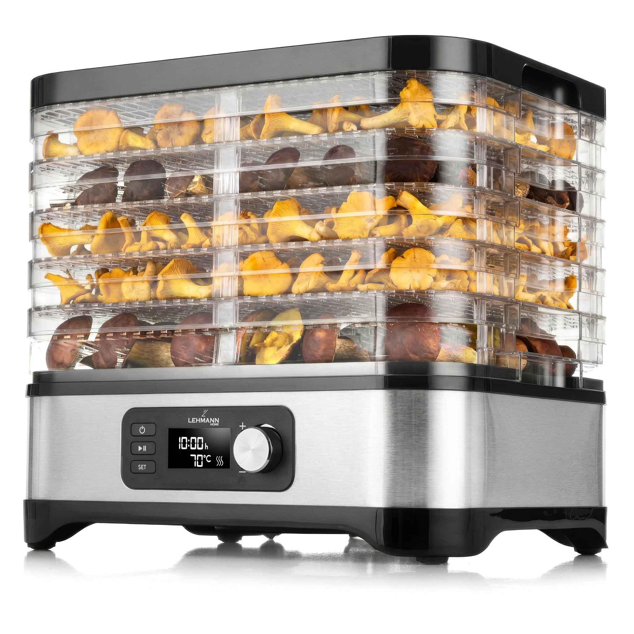 LEHMANN Dörrautomat 450W Edelstahl – Dörrgerät mit 5 Tabletts & 24h-Timer