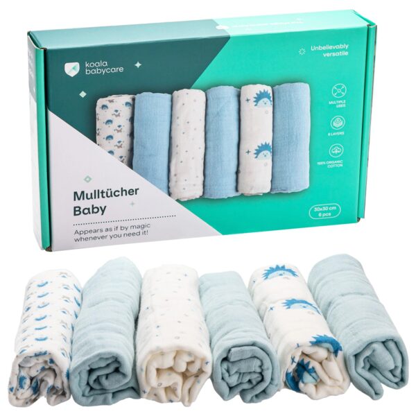 Mulltücher Baby 30x30 cm – Bio-Baumwolle 6er Set von KOALA BABYCARE