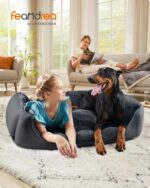 Feandrea Hundebett 120x90 cm mit Leinenoptik & erhöhten Rändern – orthopädisches Hundekissen – Bild 2