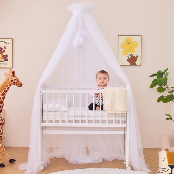 ALAVYA HOME® Betthimmel Tüll 120x200cm mit Himmelstange – Babybett Moskitonetz Weiss