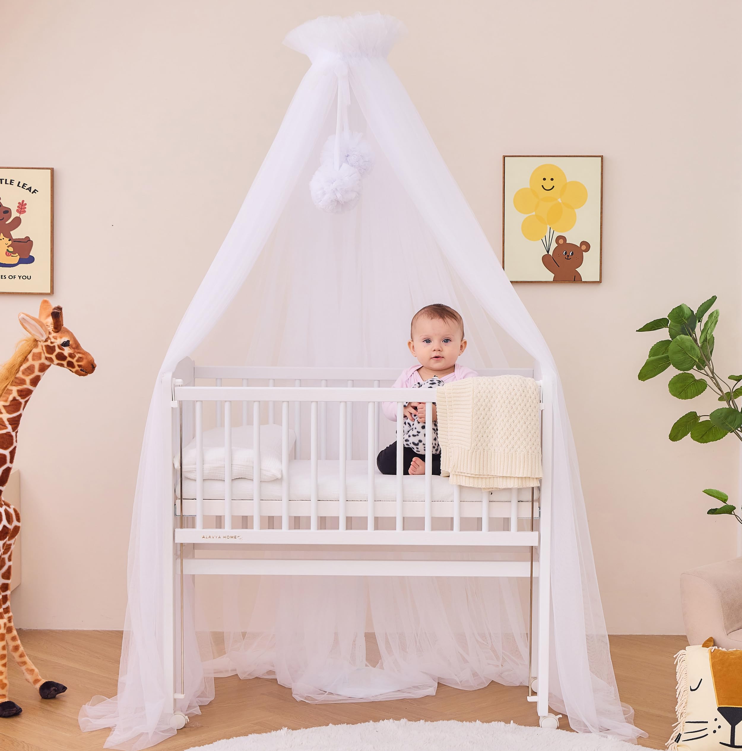 ALAVYA HOME® Betthimmel Tüll 120x200cm mit Himmelstange – Babybett Moskitonetz Weiss