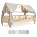 Ehrenkind® Betthimmel & Wimpelkette 90x200 – Kinderzimmer Deko Set Beige, Oeko-TEX