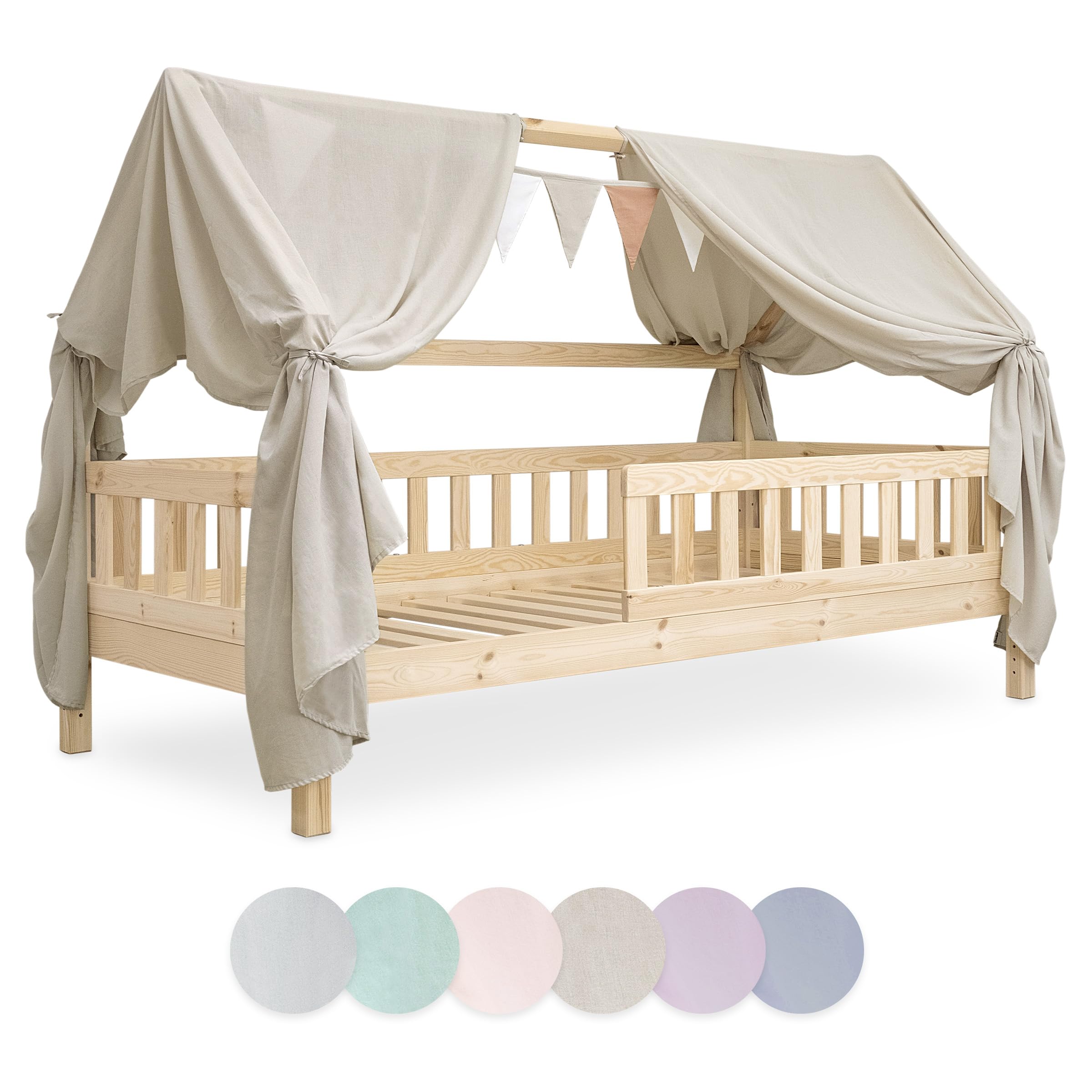 Ehrenkind® Betthimmel & Wimpelkette 90x200 – Kinderzimmer Deko Set Beige, Oeko-TEX