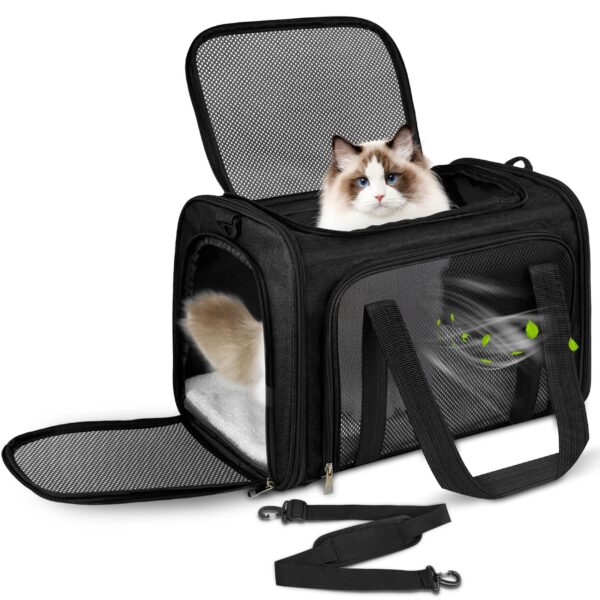 Lohofrnny Transporttasche für Katzen & kleine Hunde – faltbar, bis 8 kg, Schwarz