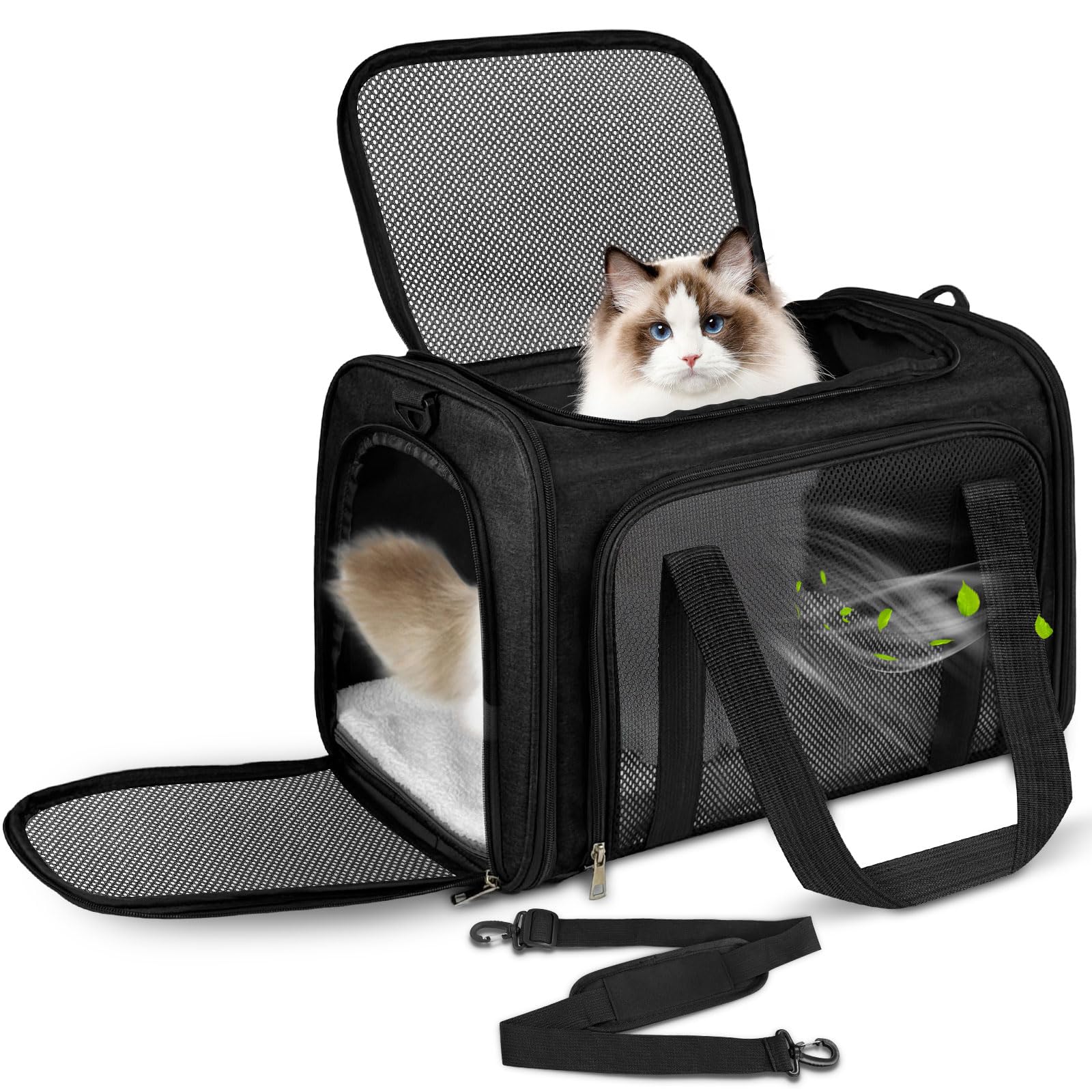 Lohofrnny Transporttasche für Katzen & kleine Hunde – faltbar, bis 8 kg, Schwarz