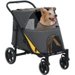 PawHut Hundewagen für grosse & mittelgrosse Hunde – Faltbarer Hundetrolley Dunkelgrau mit Stossdämpfern