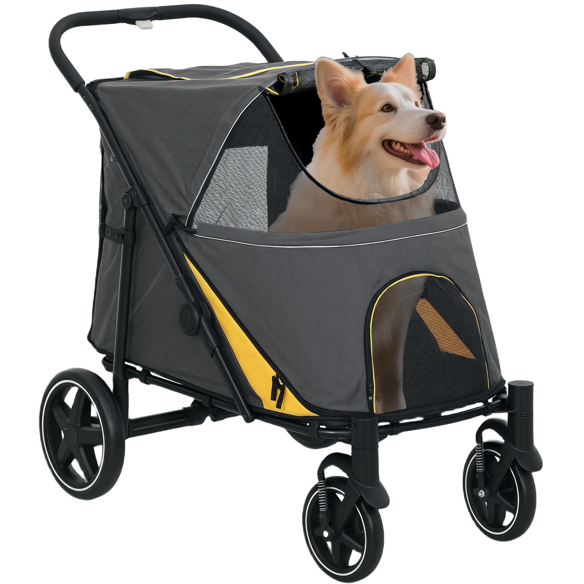 PawHut Hundewagen für grosse & mittelgrosse Hunde – Faltbarer Hundetrolley Dunkelgrau mit Stossdämpfern