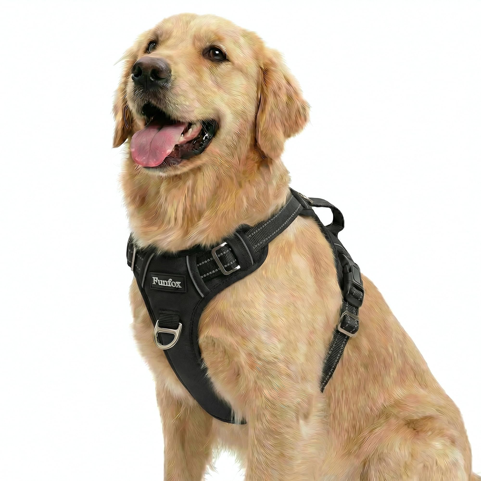 Funfox Anti-Zug Hundegeschirr Grösse L – No-Pull Brustgeschirr mit Reflektoren für mittlere bis grosse Hunde