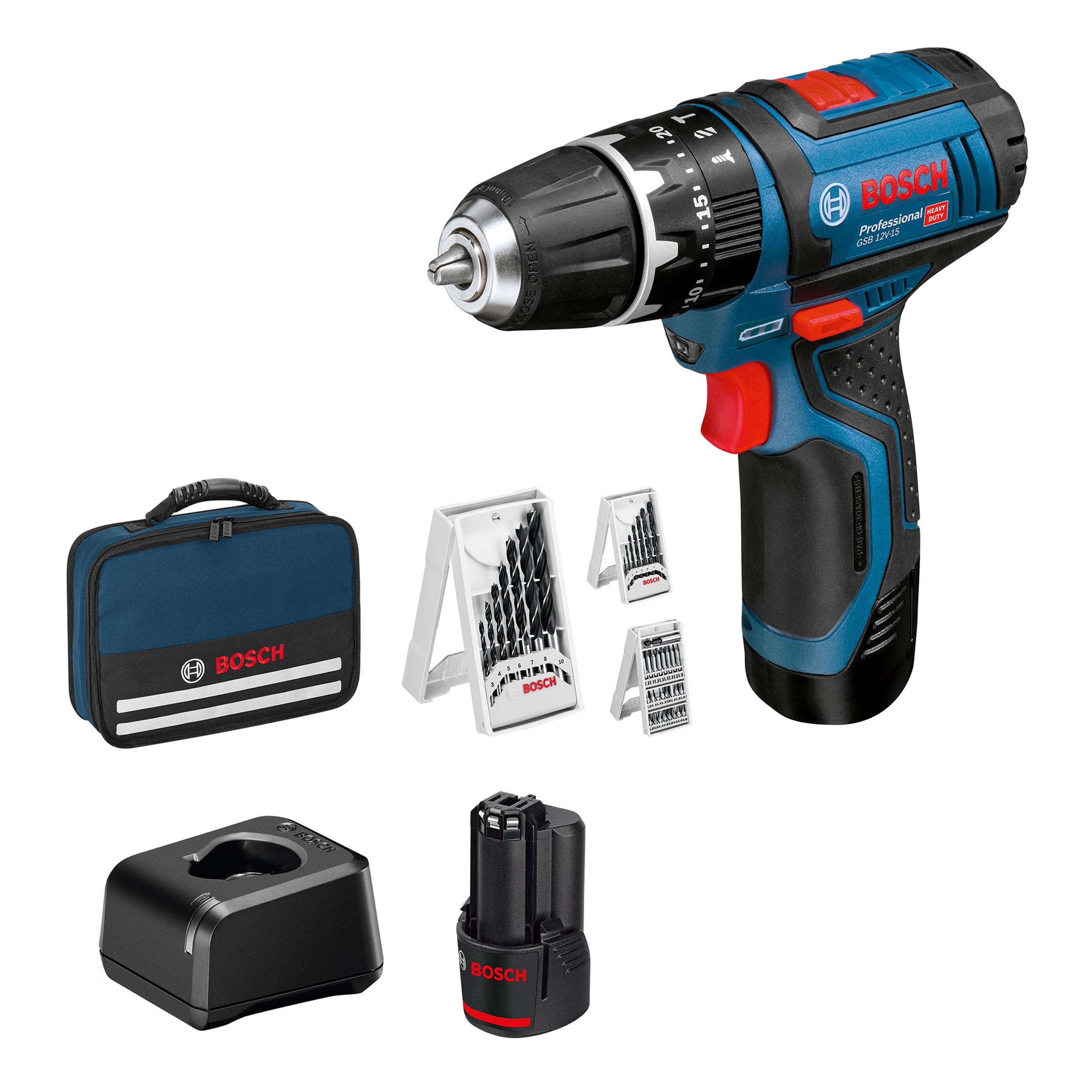 Bosch Professional GSB 12V-15 Akku-Schlagbohrschrauber – 2x 2.0Ah + Ladegerät