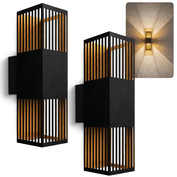 SSC-LUXon REVALO 2er Wandleuchte schwarz-gold – Up & Down LED Wandlampe IP65 warmweiss