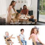 Kinderkraft ENOCK 2in1 Hochstuhl & Kinderstuhl – Buchenmassivholz, verstellbar, grau – Bild 6