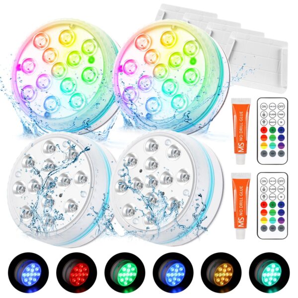 Carastek Unterwasser LED Licht 4er Set mit Fernbedienung – RGB Poolbeleuchtung IP68