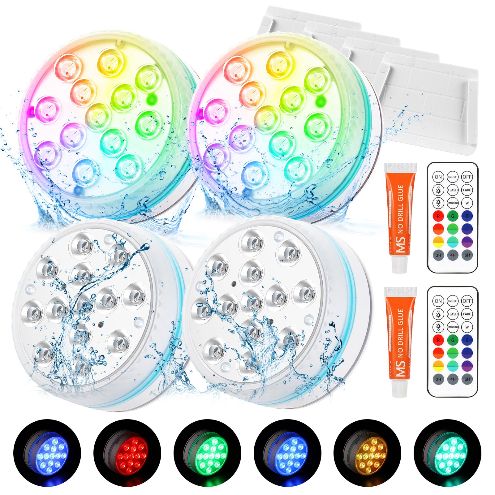 Carastek Unterwasser LED Licht 4er Set mit Fernbedienung – RGB Poolbeleuchtung IP68
