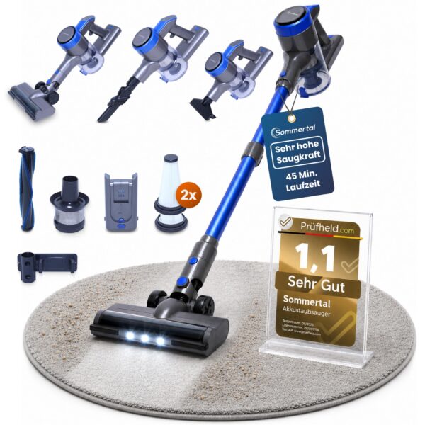 Sommertal VARIO150 Akku Staubsauger 3in1 – Kabellos bis 45 Min für Teppich & Hartböden