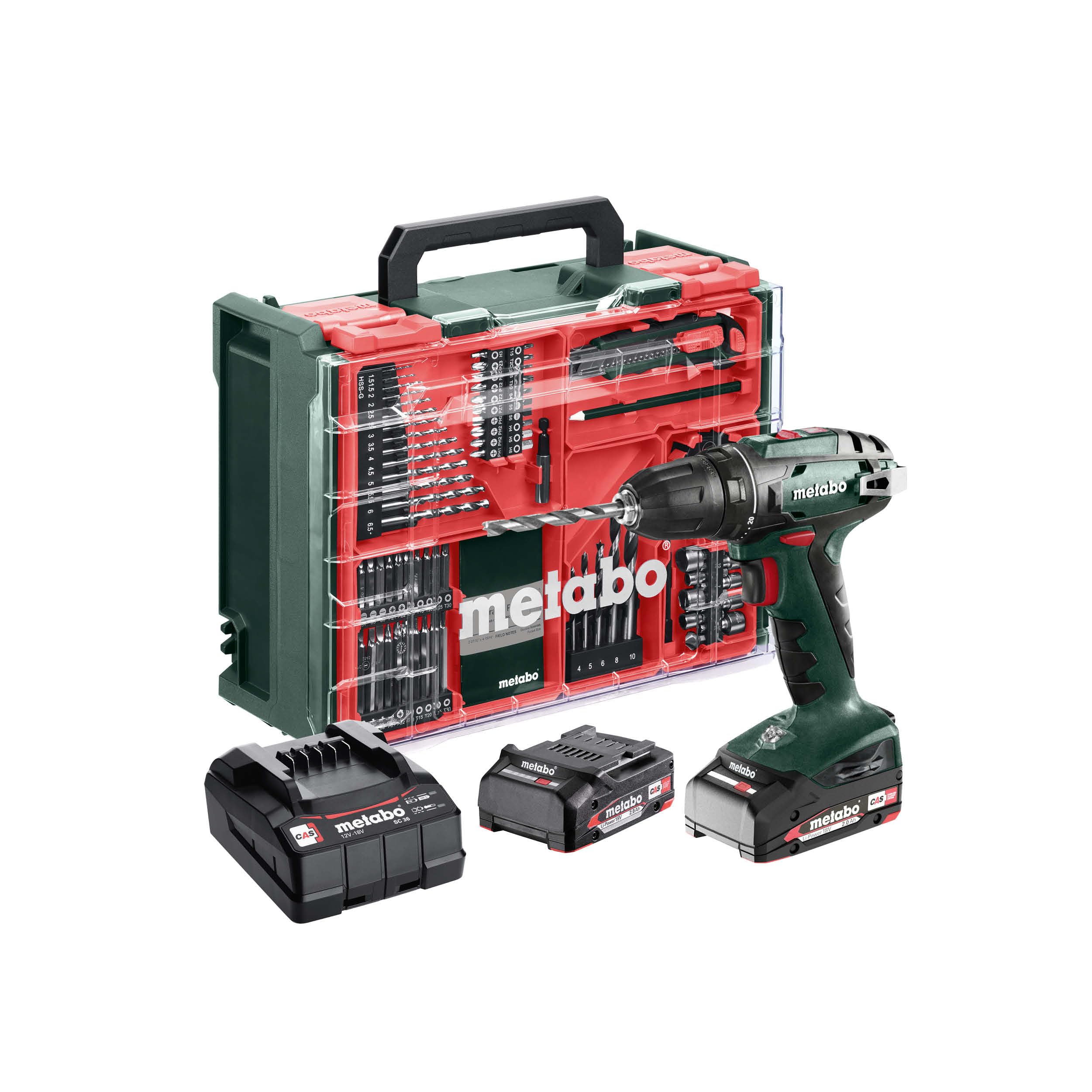 metabo BS 18 Akku-Bohrschrauber 18V mit 74-teiligem Zubehör-Set – Komplett-Werkstatt im Koffer