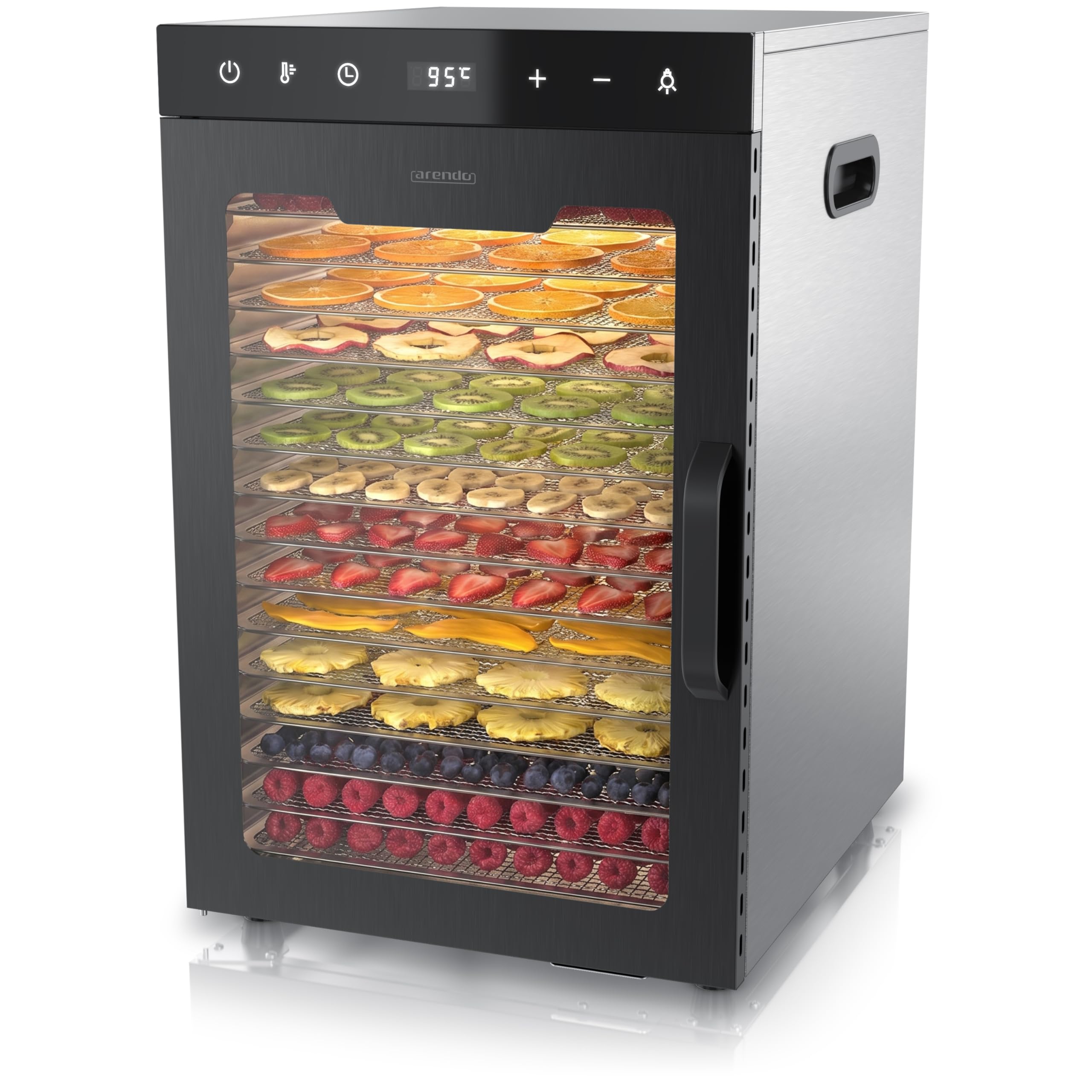 Arendo Edelstahl-Dörrautomat 1000W mit 16 Gittern – Profi-Dörrgerät für Obst, Fleisch & Gemüse