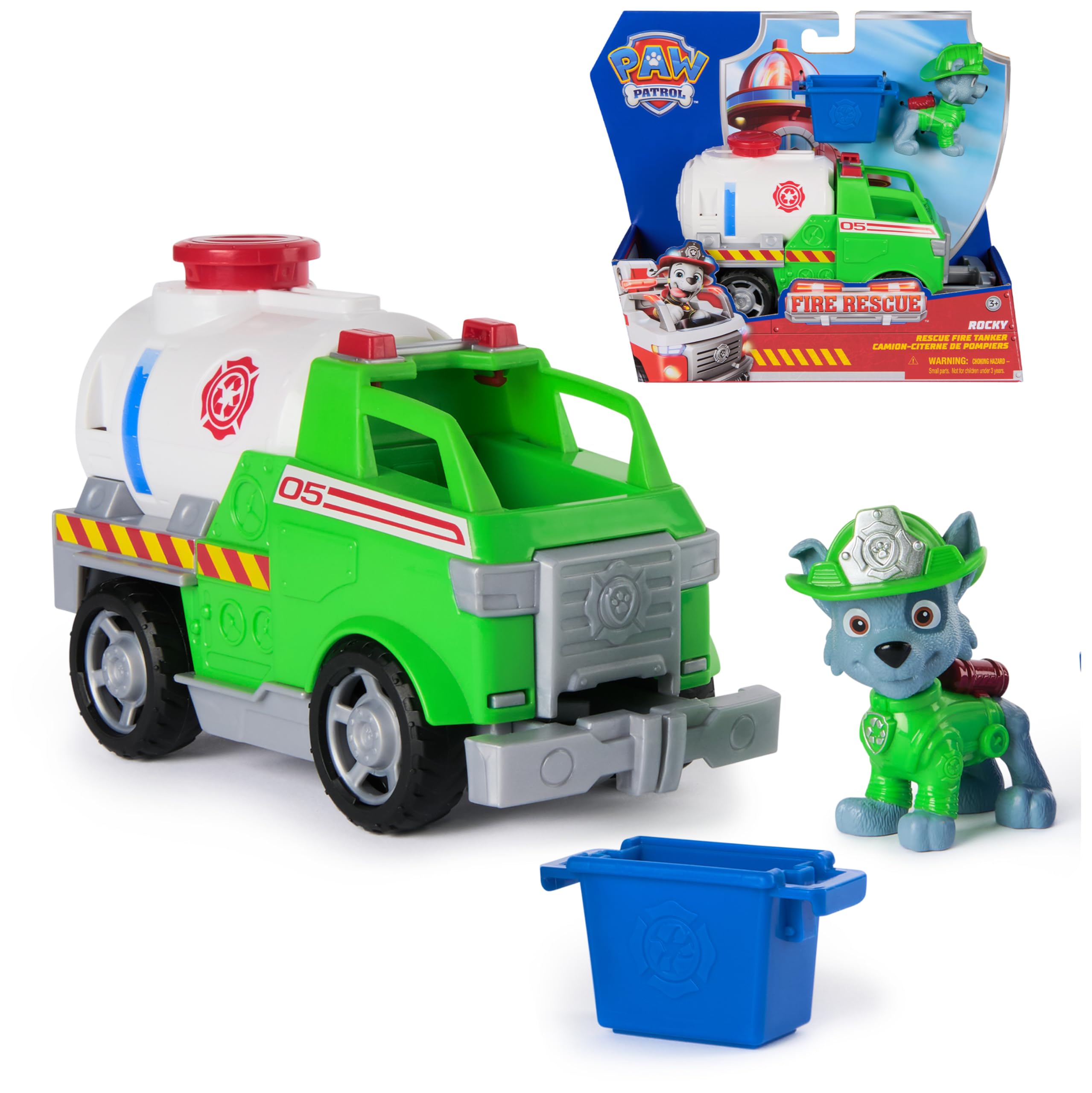 PAW PATROL Fire Rescue Rockys Feuerwehr-Tanklaster – Spielzeug mit Greiferklaue für Kinder ab 3 Jahren