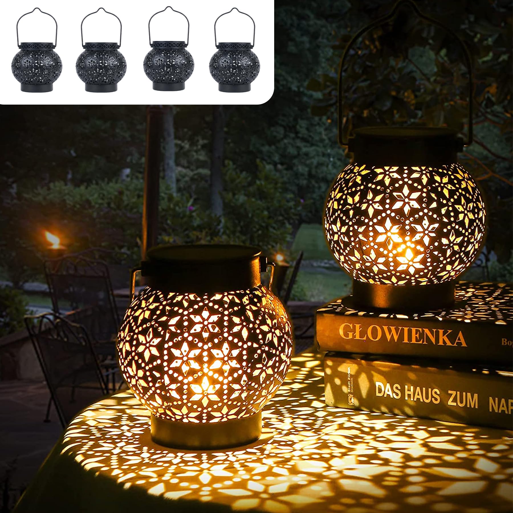 4er Set Orientalische Solarlaterne mit Diamantmuster – IP65 wasserdicht für Garten & Terrasse