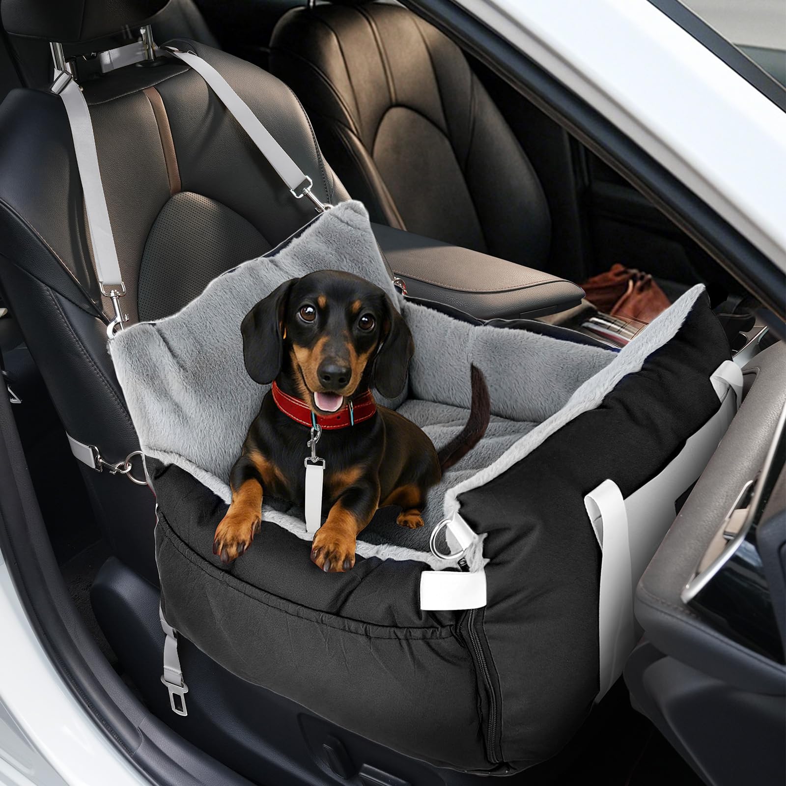 SIVEIS Hundeautositz für Hunde bis 15 kg – Sicherer Autositz mit Sicherheitsleine & waschbarem Bezug